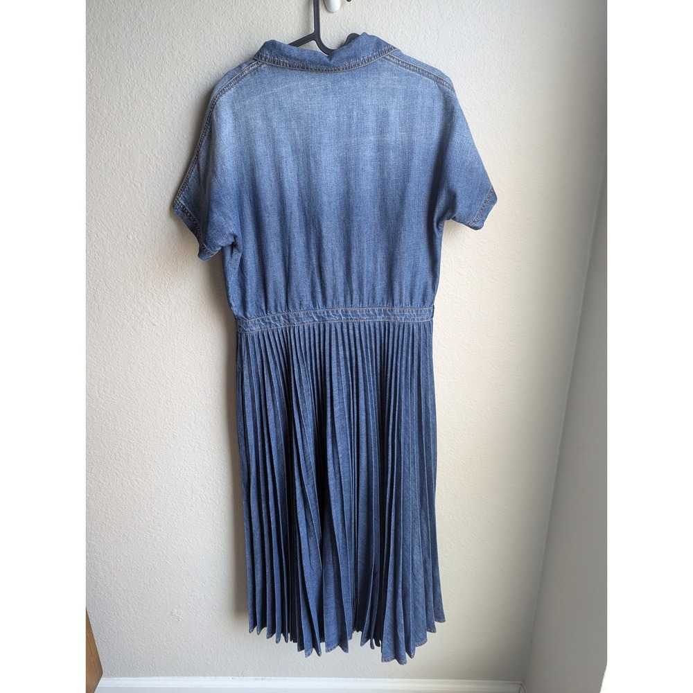 Christian Dior‎ pleated denim midi shirt dress size US 8 blue button front $4900 - Picture 2 of 8